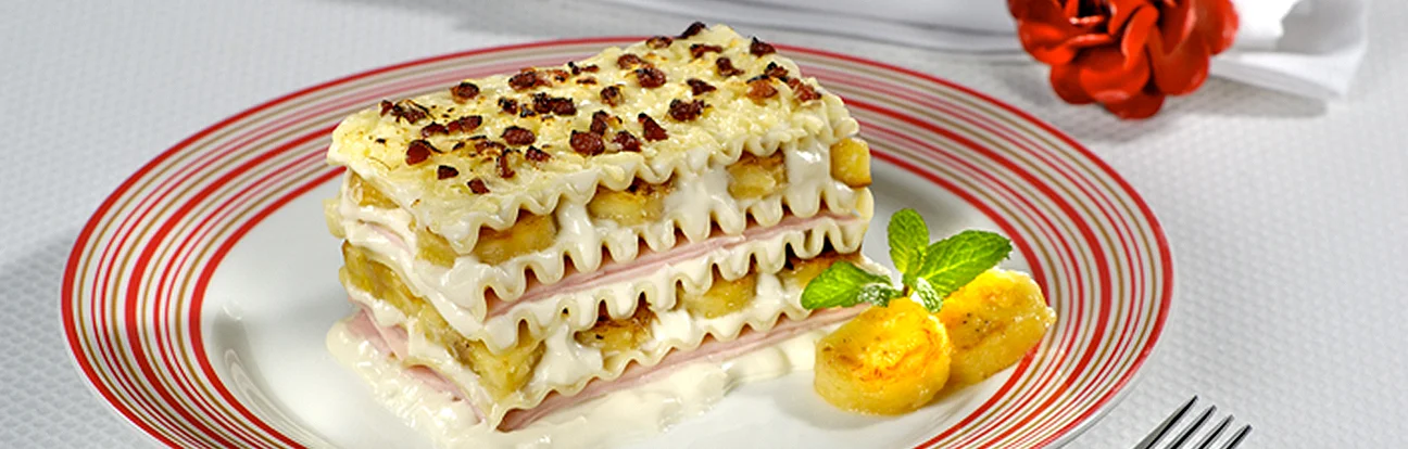 Lasanha de Queijo com Bananas Carameladas Adria